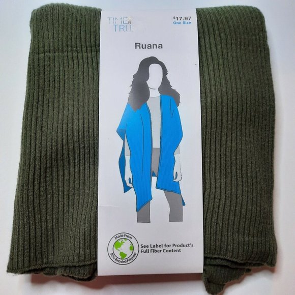 Time and Tru Multi Wear Wrap Ruana Adult Women Cover Wrap Green One Size - Picture 1 of 2
